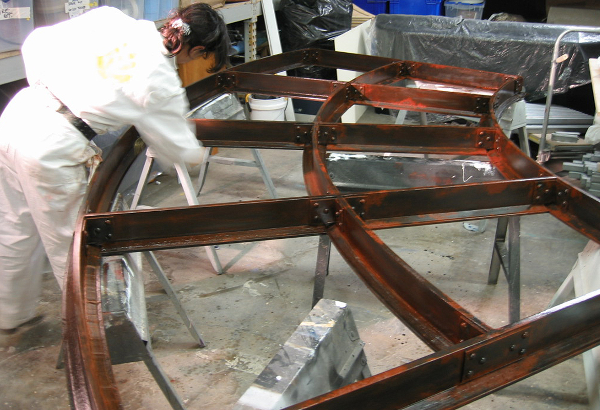 constructing faux iron for Motorcycle Hall of Fame Museum Motocross America